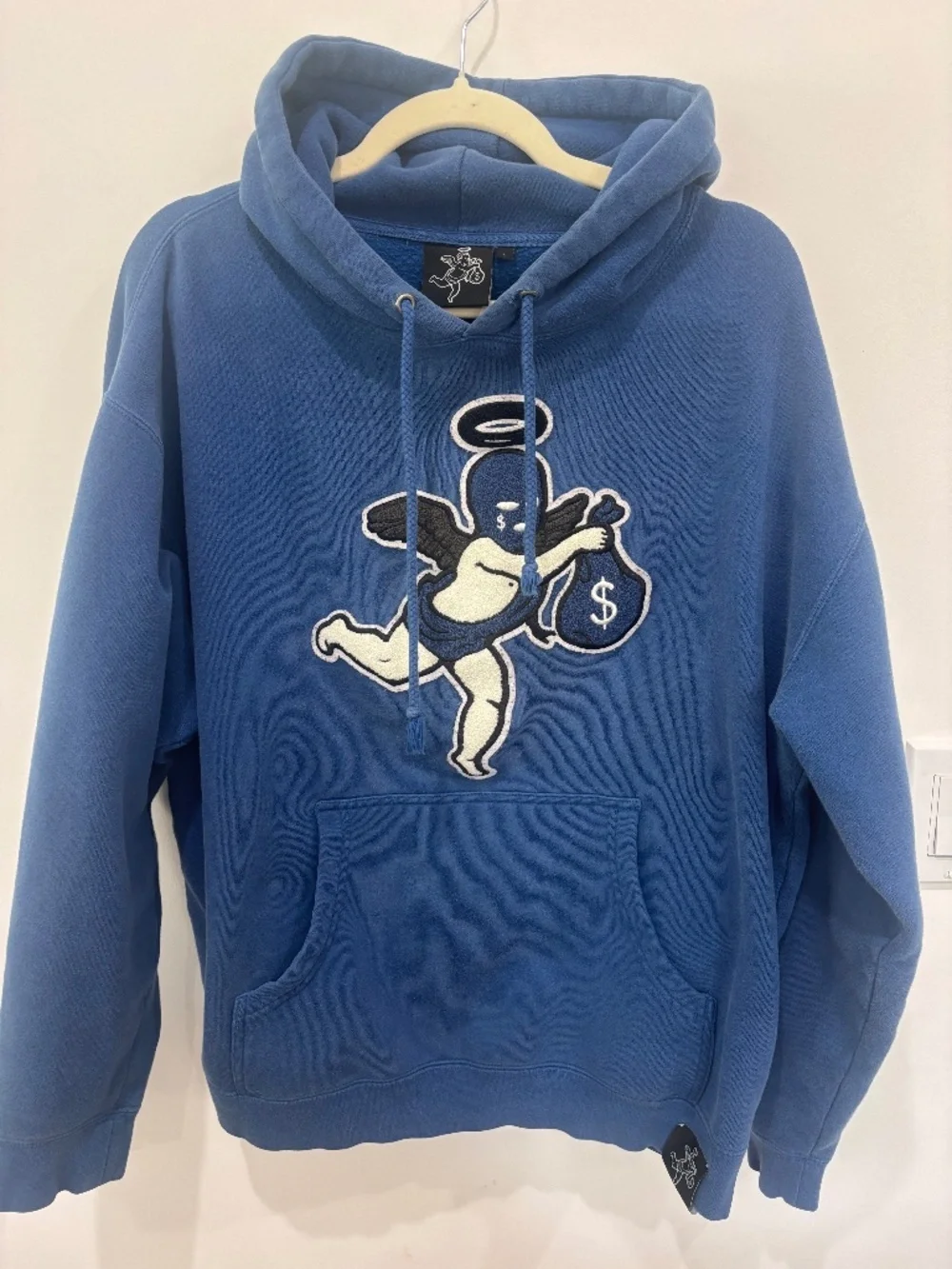 Hasta Muerte Ski Mask Angel Hoodie Large Royal Blue Chenille Patch Heavyweight